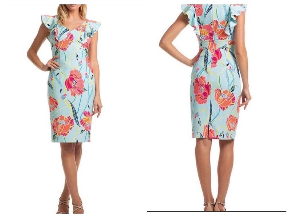 Trina Turk Womens Size 8 Dress Sleeveless Floral Sheath Tropical Colorful